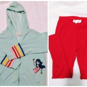 Hanna Andersson Cotton Terry Mermaid Sea Hoodie Red Leggings Set 140 Sz 10 Girls